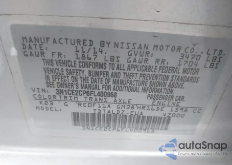 2015 Nissan Versa Note Sv z USA, uszkodzony, nr VIN 3N1CE2CP6FL400968